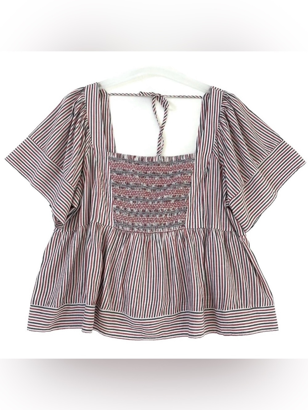 Old Navy Womens Top XXL Red White Blue Flutter Sleeve Smocked Boho Patriotic NWT
